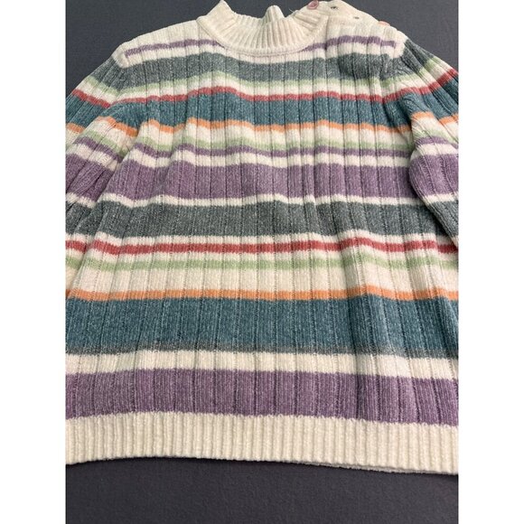 Alfred Dunner Striped Ribbed Knit Sweater With Button Shoulder Detail Womens Sma - Picture 2 of 6